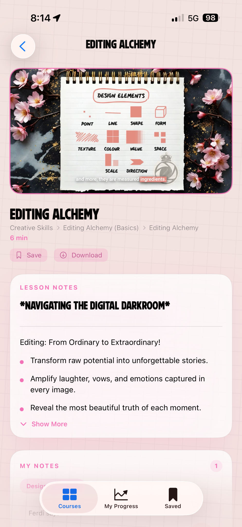 Actual Editing Alchemy creative lesson screen