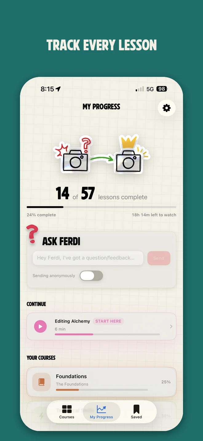 Official screenshot of lesson progress tracking